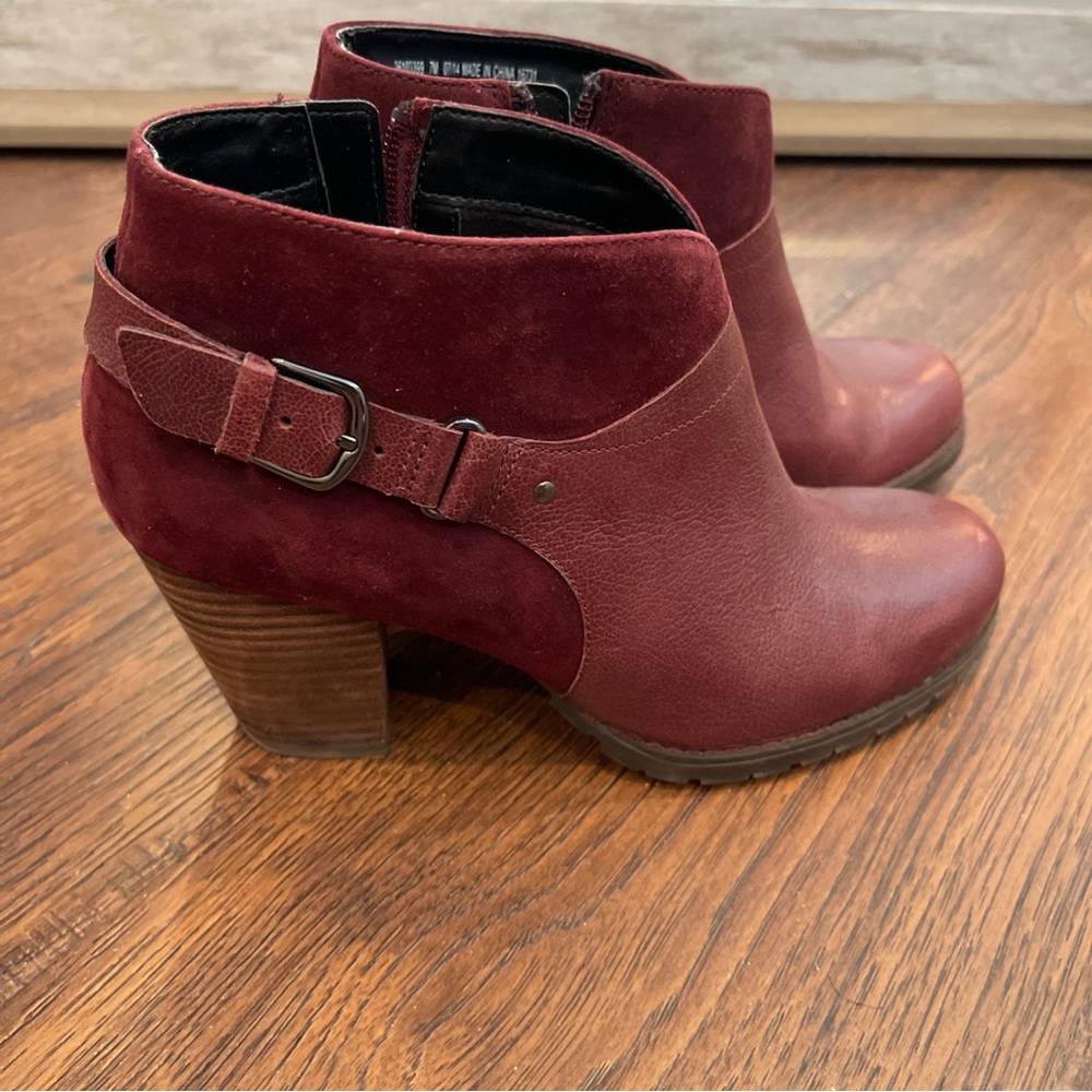 Clarks Maroon Ankle Boots with Buckle